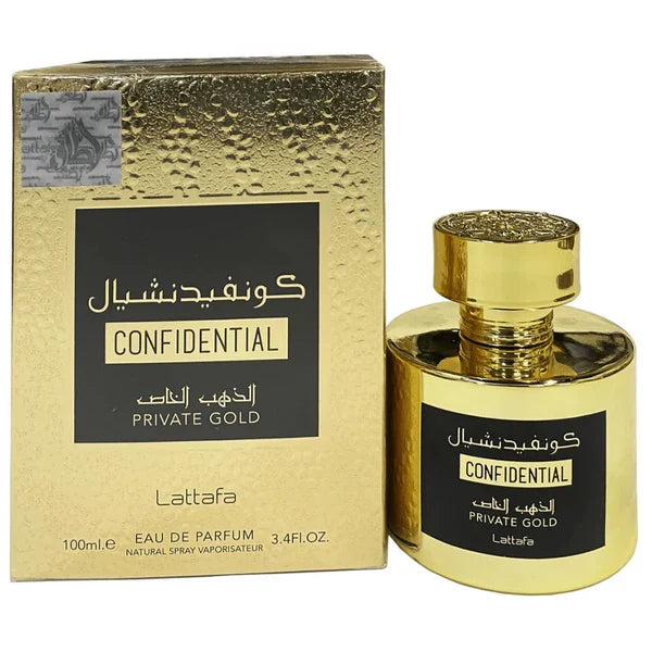 Lattafa Confidential Private Gold for Unisex EDP Spray 3.4 Ounce