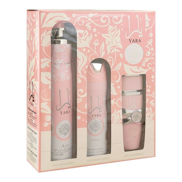 Yara Pink 3 pieces Gift Set (Air - Deo - Edp) by Lattafa | UrbanOudAirNYC